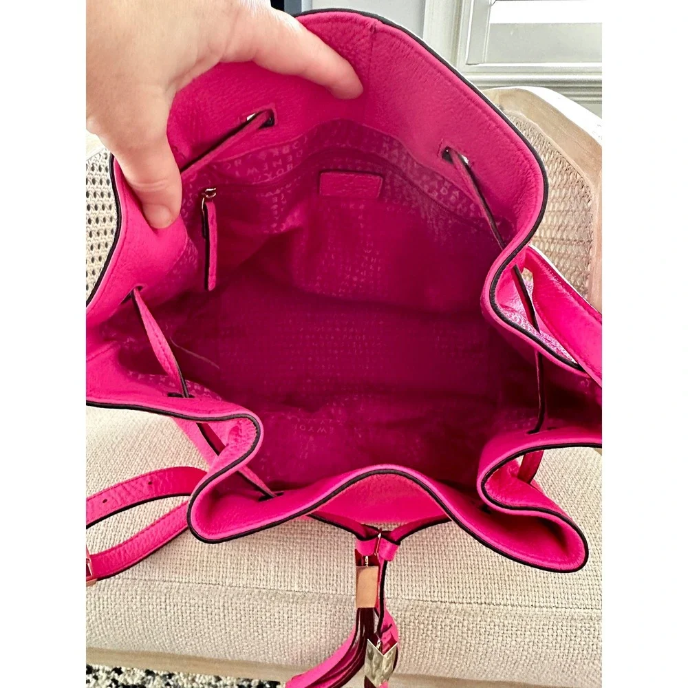 Kate Spade New York Hot Pink Pebbled Leather Drawstring Bucket Bag Crossbody